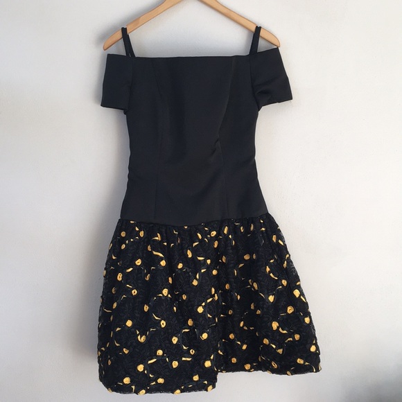 Vintage Fine Feathers Off Shoulder Black Dress - Picture 1 of 7